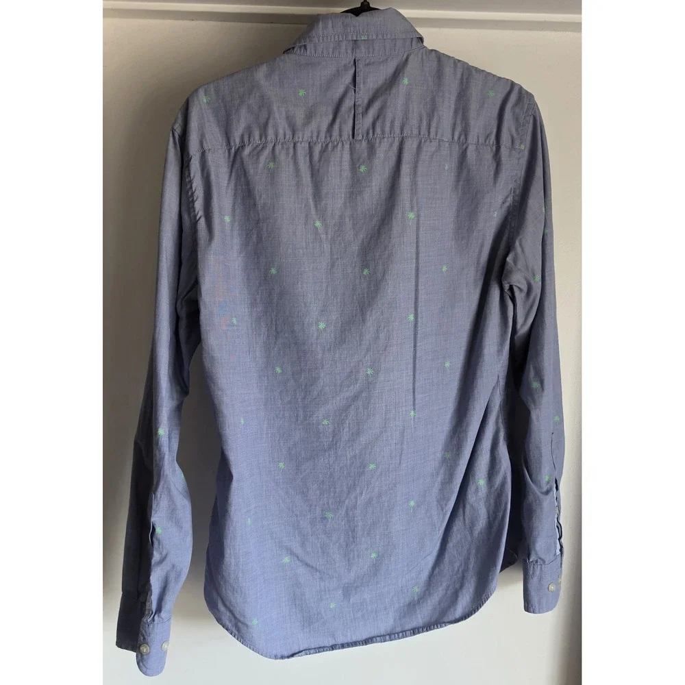 Banana Republic Men S Button-Down Shirt Blue Palm Tree Print Long Sleeve Cotton